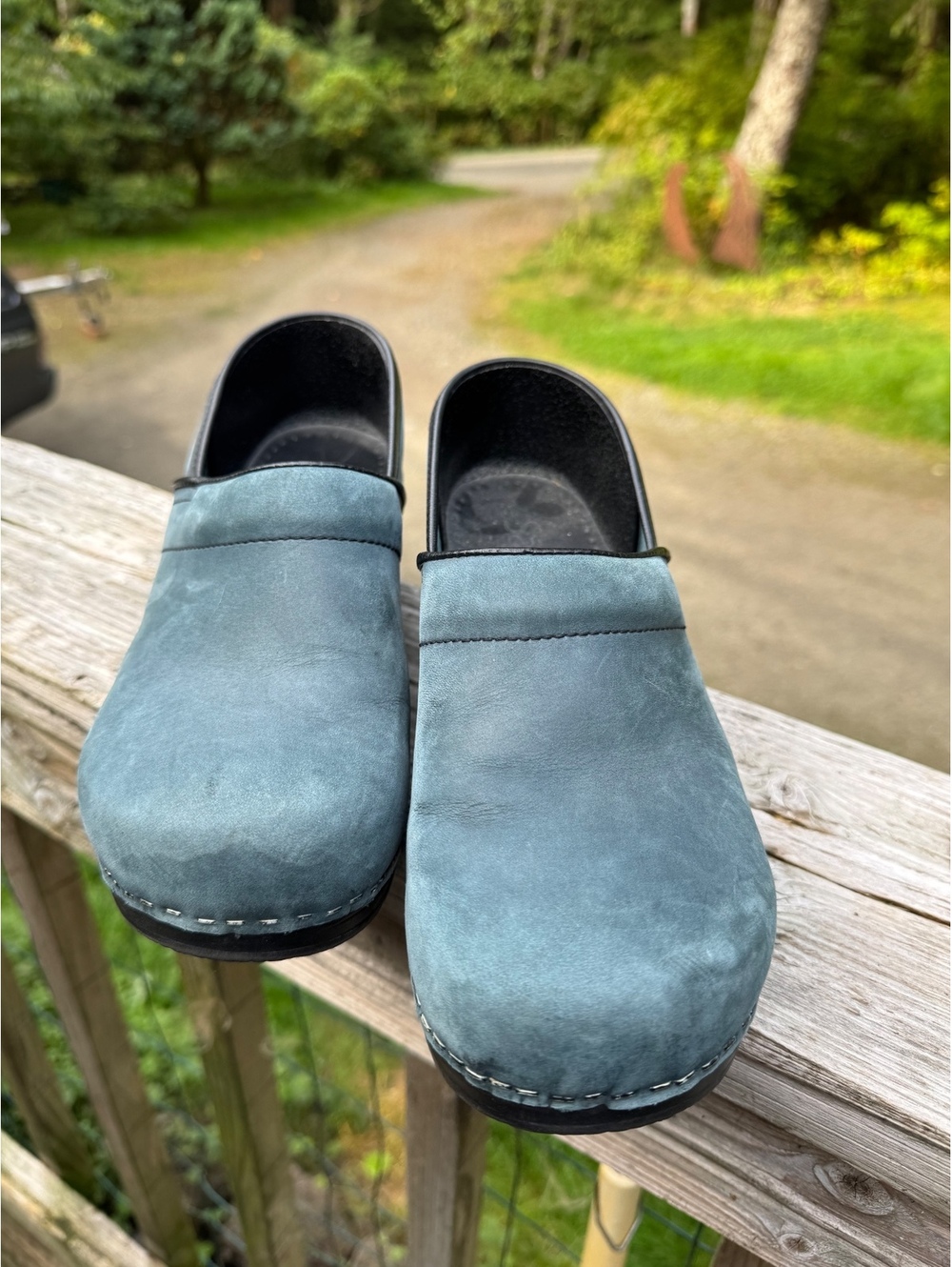 Sanita Blue Suede Clogs Size 40